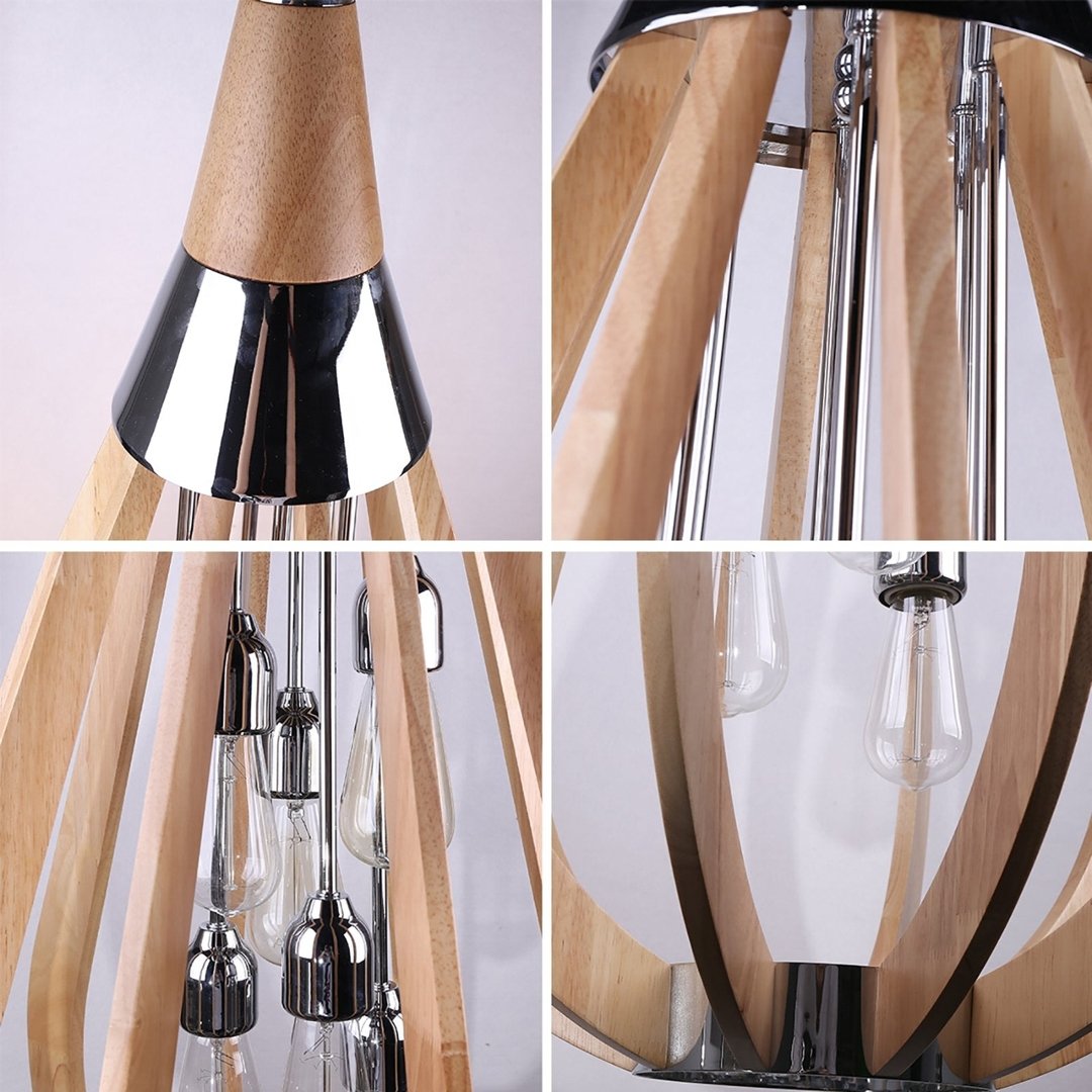 BONITO 6-Light Natural Timber Pendant Light with a tear drop shape